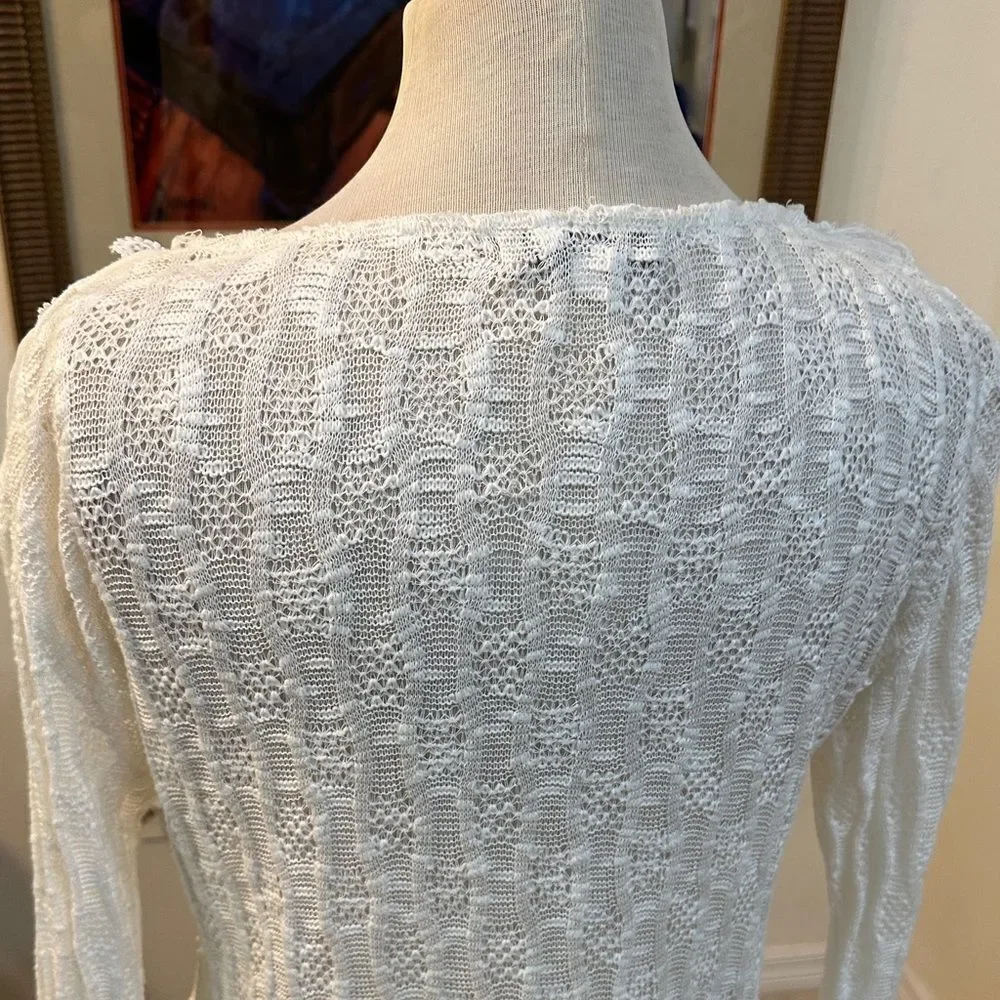 Zba (zee-bo)Elegant White Lace Women Top with Floral Fringe Accents Size Large - Picture 11 of 12